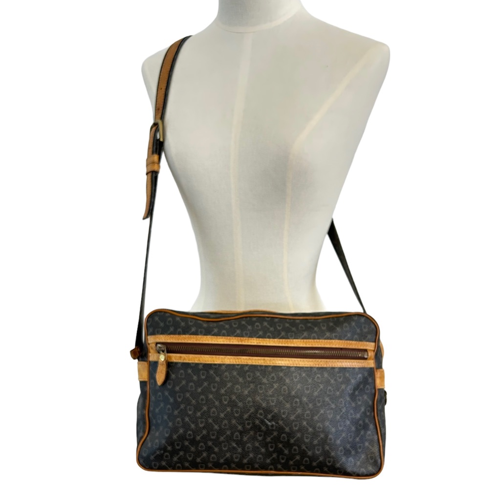 Why Rare Vintage Brown Logo Crossbody Bag Purse.
